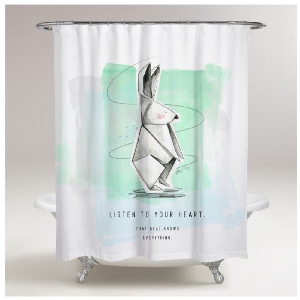 Artist Oliver Gal x Maggie P Chang Shower Curtain Origami Rabbit in Blue/Green
